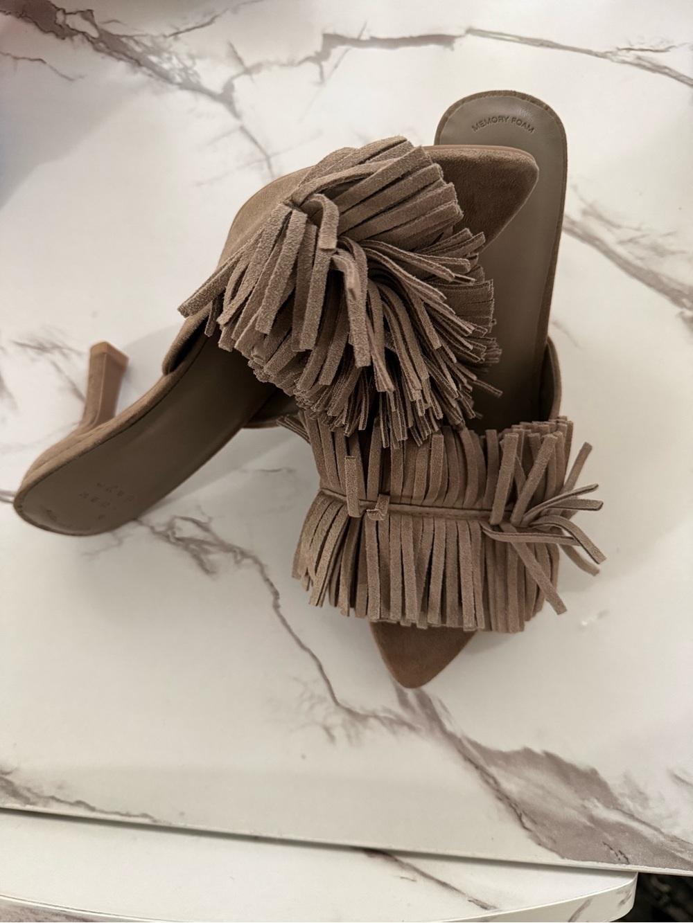 & Other Stories Taupe Suede Fringe Mules